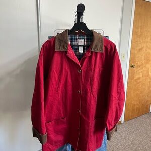Women's Red and Brown Barn Jacket with Corduroy collar